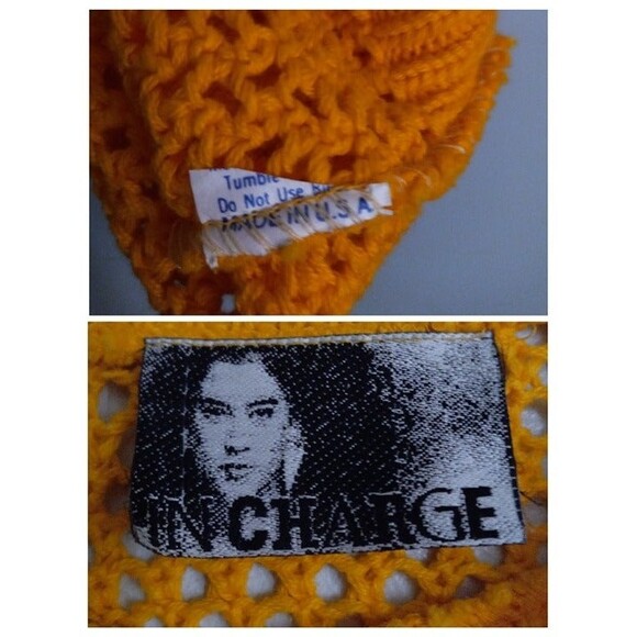 Vintage In Charge Crochet Sweater Dress-Large-Open Knit-Yellow-Sheer-USA Made - Picture 6 of 6